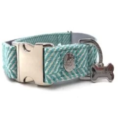 Hugo & Hudson Herringbone Dog Collar In Aqua