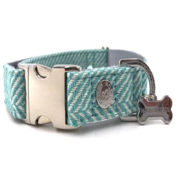 Hugo & Hudson Herringbone Dog Collar In Aqua 3 Hugo & Hudson Herringbone Dog Collar In Aqua