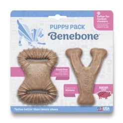 Benebone Tiny 2-Pack Puppy Dental Chew And Wishbone Dog Toy - Bacon -pet shop I9661293